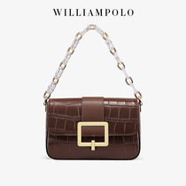 WILLIAMPOLO GENUINE LEATHER SMALL SQUARE BAG 2022 NEW TIDE AUTUMN WINTER CROCODILE PATTERN CHAIN SINGLE SHOULDER SLOPED SATCHEL BAG