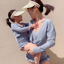 Parent-child swimsuit Female mother-daughter new hot spring swimsuit Childrens parent-child swimsuit Long sleeve sunscreen swimsuit Girls swimsuit