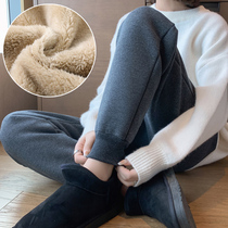 Lamb cashmere pants women plus velvet padded cotton pants autumn and winter northeast extra thick sports pants loose toe pants