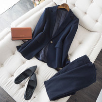  JOLIMENT navy blue wool business suit temperament goddess fan twill slim-fit woolen suit womens trousers suit