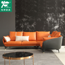 Nordic leather sofa combination small apartment living room three people corner modern simple leather sofa