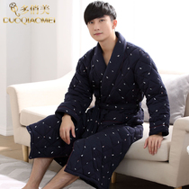 Autumn and winter mens bathrobes thickened warm pajamas Cotton padded nightgown long cotton yukata mens