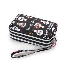 Large capacity fabric coin purse three-layer zipper long womens hand grab bag clutch bag large screen mobile phone bag Flower bag