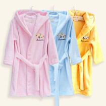 Parent-child Cartoon Flannel Water Mink Suede Bathrobe Boy Girl Swim Bath Bath Towels Pyjamas Sleeping Robe Home