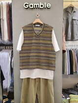 South Korea Dongdaemun Mens clothing mix color striped V collar knit Machia sleeveless T-shirt Korean version loose with shoulder cut sleeves