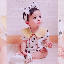 Korean childrens clothing girls spring and summer 2019 foreign atmosphere triangle ha clothes baby girl cute polka dot summer 100-day banquet climbing clothes