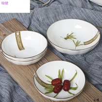 Rice bowl ceramic gold Penh household simple soup plate shallow bowl plate salad Western food bone porcelain bowl brocade tableware European taste