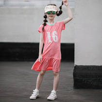 Girls dress Summer CUHK Scout 12-15 year old Korean version of pure cotton Childrens lotus leaf Side dress foreign air t-shirt dress