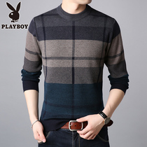 Playboy mens sweater round neck pullover sweater 2020 autumn and winter middle-aged and elderly dad bottoming shirt thickened