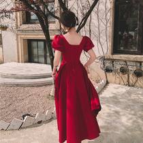  Toast clothes can usually be worn 2021 new bride wine red engagement dress dress back door casual small man