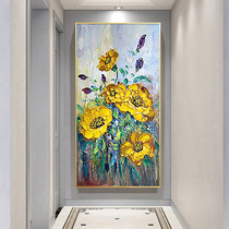 Sunflower plant flowers pure hand-painted porch entrance aisle corridor decoration painting vertical abstract yellow flower hanging painting
