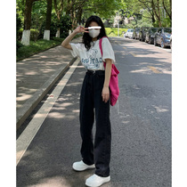 Jeans women 2021 autumn and winter New retro high waist wide legs straight thin loose loose small black pants