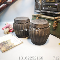 Jinlingtang old Shanghai oak barrel old iron barrel old rice barrel barrel wine barrel antique collection Villa decoration pair