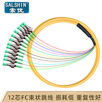12-core bundle pigtail 1 2m fiber FC APC telecom grade SC round head single-mode jumper custom SC ST fiber jumper fc bundle pigtail cable