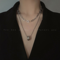 Double-layer design Harajuku style necklace female tide ring pendant choker simple advanced temperament ins cold wind