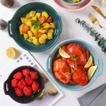 Nordic net red creative large plate double ear baked rice baking plate dish plate Household plate Ceramic baking bowl tableware ins wind