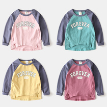 Korean version contrast color childrens T-shirt long-sleeved cotton baby top tide 2021 spring and autumn new childrens clothing boys base shirt