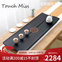 TOUCH MISS tea tray home Natural Black Gold Stone Chinese retro whole piece of fire stone drainage large tea Sea
