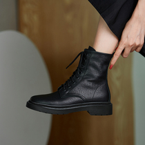 Martin boots British style 2021 autumn and winter New plus velvet leather black boots female Joker flat-bottomed short boots