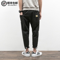 Harajuku style Japanese pants summer ankle-length pants mens tide slim foot pants personality casual casual toe toe overalls casual pants