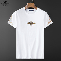 Rich Gui Bird Short Sleeve T-Shirt Male Tide Summer New Embroidery Pure Cotton Sashimi blouses Korean version Trend high-end half sleeve handsome