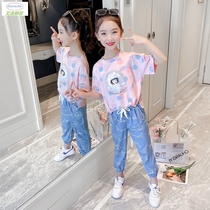 Girls Skirt Set Summer 2021 New Chinese Tong Korean Girl Cotton Tencel Tencel Denim Mosquito Pants