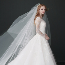Simple White Pengpeng widened long tailing tour bridal wedding veil double covering hard yarn shape veil