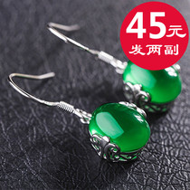 s925 sterling silver jade earrings female ethnic style chalcedony agate earrings retro hollow water drop earrings hypoallergenic