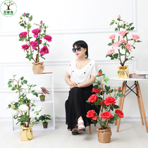 Fake Flower Emulation Flower High-end Living Room Furnishing Bionic Green Plant Indoor Decoration Fake Rose Floor Flower Tree Pendulum