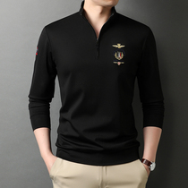 Long sleeve T-shirt men 2021 spring new business casual stand collar embroidery loose sweater black polo shirt