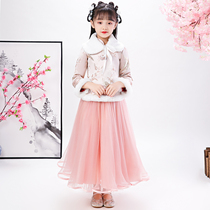 Autumn Winter Dress Girl Skirt Suit One-piece Dress Children Two Sets Winter Girl Hanfu Tang Dress the year long sleeves