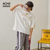 ACHS AWAKE Tide brand basic personality fashion gilded summer short sleeve loose trend T-shirt men and women same style