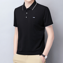 2021 summer new mens black T-shirt mens loose straight business shirt collar short sleeve top mens