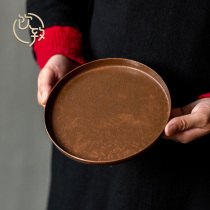 Drinking retro copper metal pot bearing handmade pure copper tea tray dry brewing plate fruit plate pot cup holder tea ceremony accessories