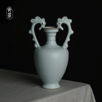 Ru porcelain pendulum piece Jingdezhen Ceramics Ru Kiln Vase Chinese Living Room Flower Arrangement Home Decoration Craft Gift Sky Cyan