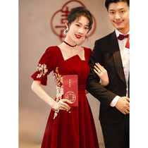 Wine toast dress dress bride can usually wear 2021 New Autumn back door casual dress temperament Thank you banquet female