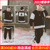 Fat children's clothing boy plus fat plus autumn suit loose size foreign style big children 2021 tide fat children two-piece set