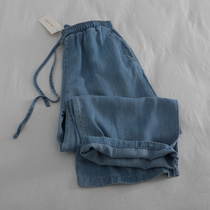 Summer thin ~ eight pants ~ factory womens wear network red sky jeans high waist thin Korean version loose broad leg pants