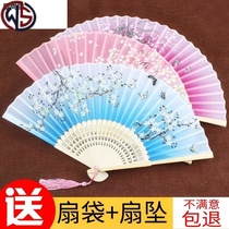 Girl handmade princess fan folding fan student portable folding fan wooden woman gift fan gift costume children