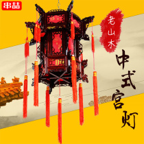 Chinese solid wood palace lantern hexagonal red New Year sheepskin classical wedding balcony chandelier outdoor antique lantern hanging decoration