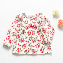  Spring and autumn womens baby T-shirt infant top outer wear long-sleeved bottoming shirt 0-2 childrens little girl pure cotton Korean version of the newborn