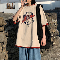 Fake two American T-shirt 2021 New Net red short sleeve T-shirt female ins super hot harbor style retro chic top