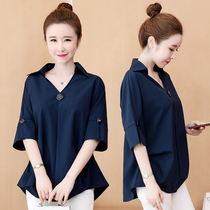 Plus fat plus size womens loose chiffon shirt summer new fat women cover belly thin tops foreign style shirts