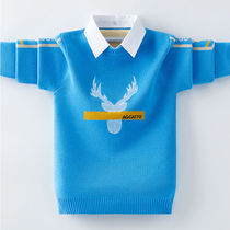 Childrens sweater boy middle and big child fake two shirt collar plus velvet thick fashion simple autumn and winter sweater New