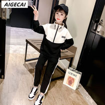 (Cotton) girls autumn suit 2020 new fashionable foreign-style female middle school child dress leisure sports suit