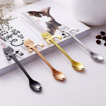 Coffee spoon long handle ins mini creative cute cat small spoon net red dessert stainless steel milk tea mixing stick