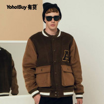 YOHO goods trendy brand AKOP casual fashion classic wild solid color letter pocket cotton coat medium-long men