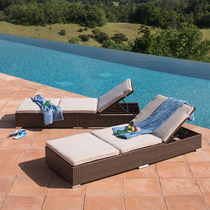 Outdoor Beach Bed Rattan Lounge Chair Terrace Garden Swimming Pool Lunch Bed Single Rattan Chair Bed Leisure Hotel Lazy Chair