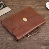 New retro-style business leather bag handbag handbag for men and women in Europe and America handbag documents package information package A4 briefcase male leather