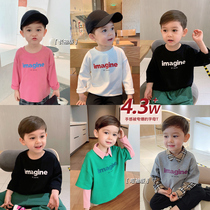 Chenchen mother autumn baby white letter casual Childrens base coat tide boy Korean version of foreign long sleeve T-shirt